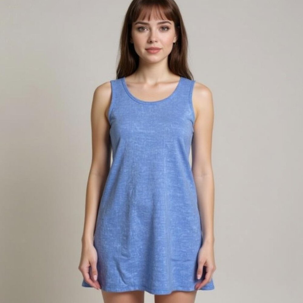 Island Company Sugar Shift Dress Blue Linen Lagenlook Coastal Grandma Size Large